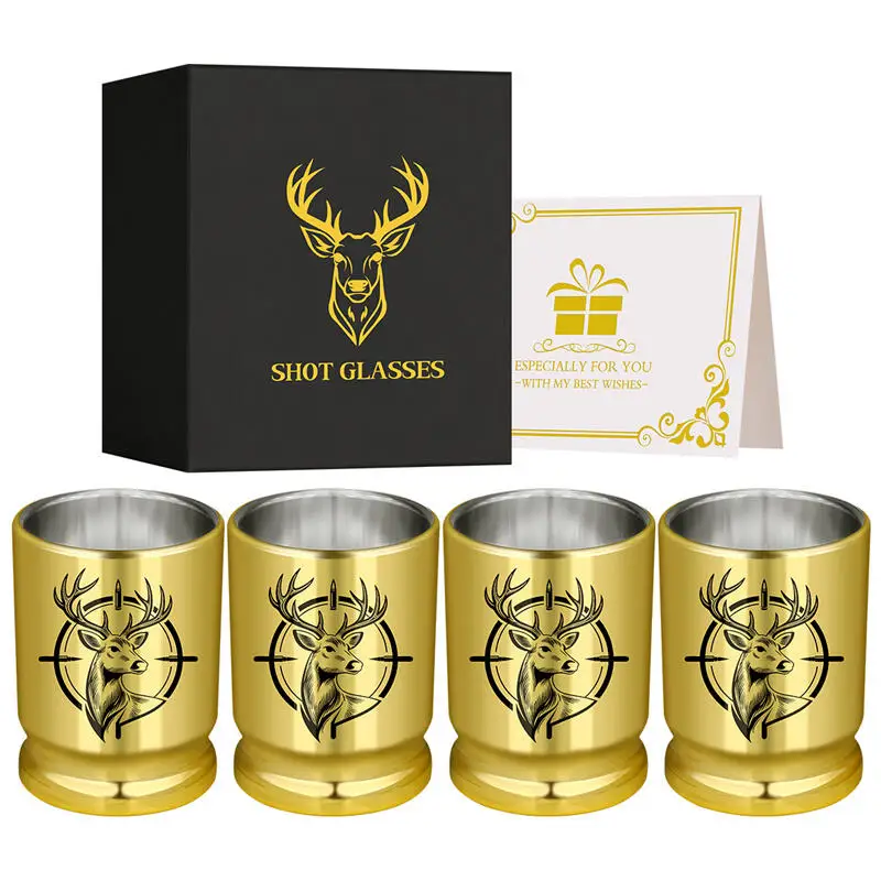 Hunting Deer Pattern Bullet Shot Glasses Set Golden Shot Cup Whiskey Tequila Glass for Bar Wedding Party Novelty Gift for Hunter