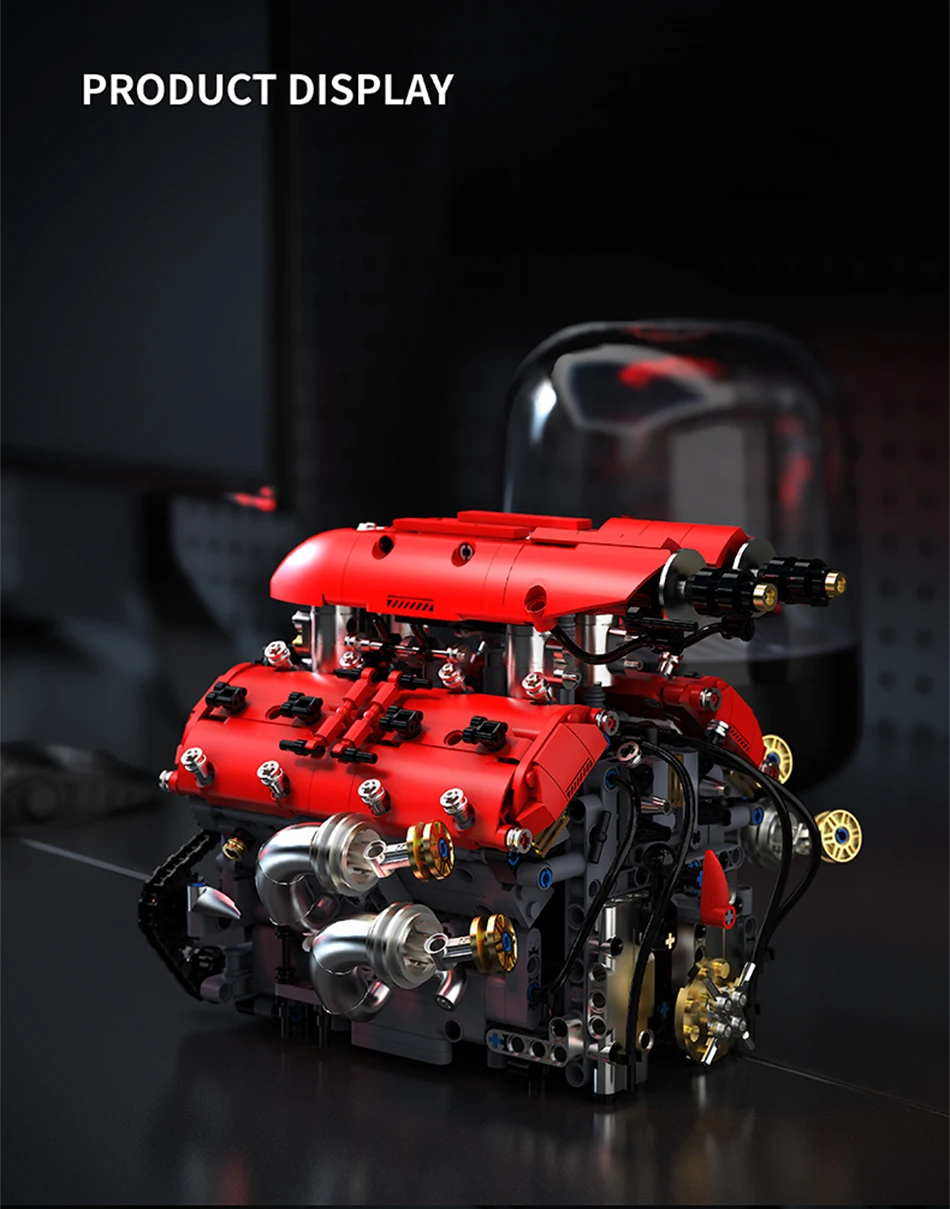 Technical V8 Electrice Driven Engine Building Blocks Simulation Supercar Engine MOC Bricks Science Education Toys Birthday Gift