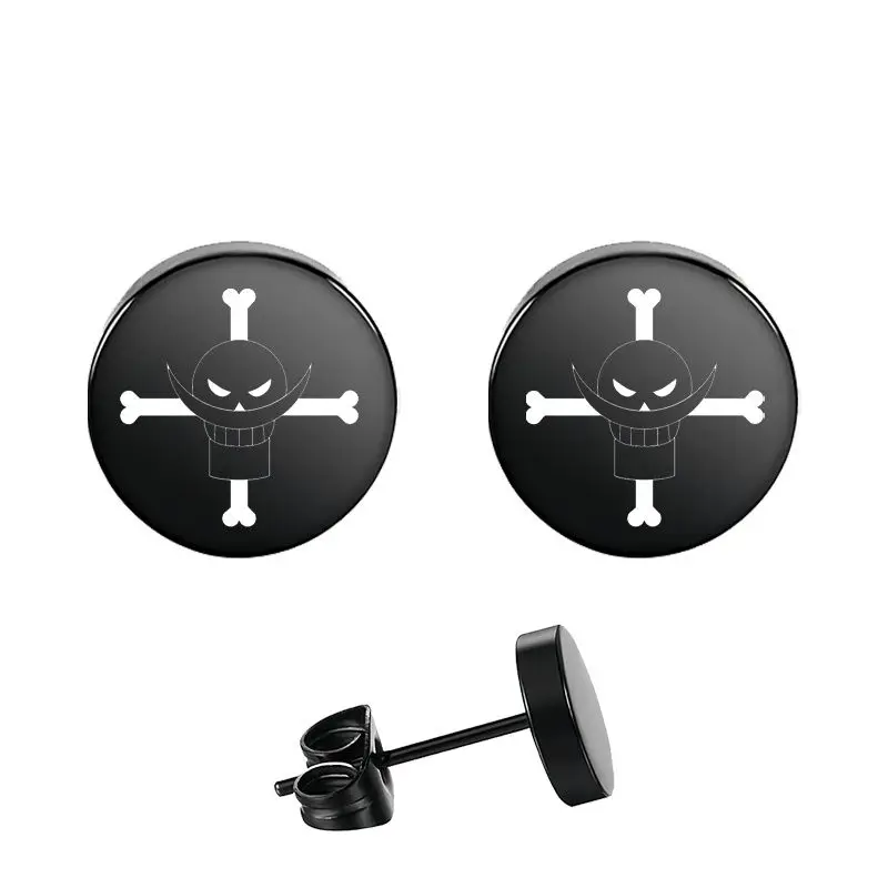 1 paire de boucles d'oreilles une pièce de dessin animé, clip d'oreille, tête de crâne volant de route, boucles d'oreilles en acier inoxydable, cadeaux Anime Cos pour hommes et femmes, bijoux