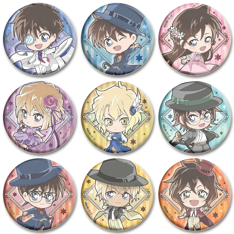 

32/44/58mm Japanese Anime Detective Conan Enamel Pins Round Cartoon Brooch Bag Lapel Badge Jewelry Gift for Kids or Friends