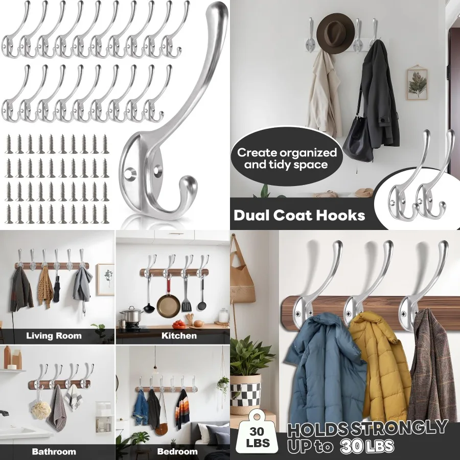 

20 шт. сверхмощные металлические настенные крючки для подвешивания пальто, полотенец, шляп, сумок для ключей и идеально подходят для гостиной, ванной комнаты, кухни, спальни