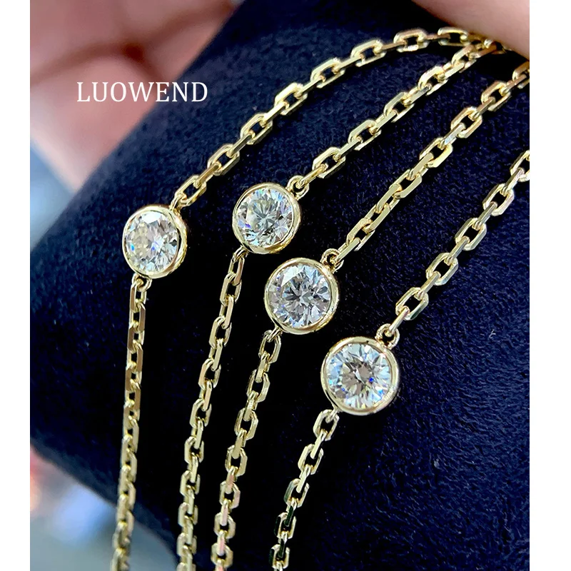 

LUOWEND 100% 18K Yellow Gold Bracelet Fashion INS Style Real Natural Diamond Bracelet for Women High Wedding Jewelry