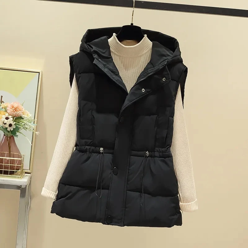 Otoño/Invierno 2025 sin mangas Casual con capucha de las mujeres abajo chaleco de algodón abrigo corto suelto versión coreana mujer camiseta sin mangas chaqueta