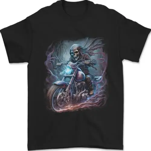 

A Biker Skeleton on a Motorcycle Skull Mens T-Shirt 100% Cotton