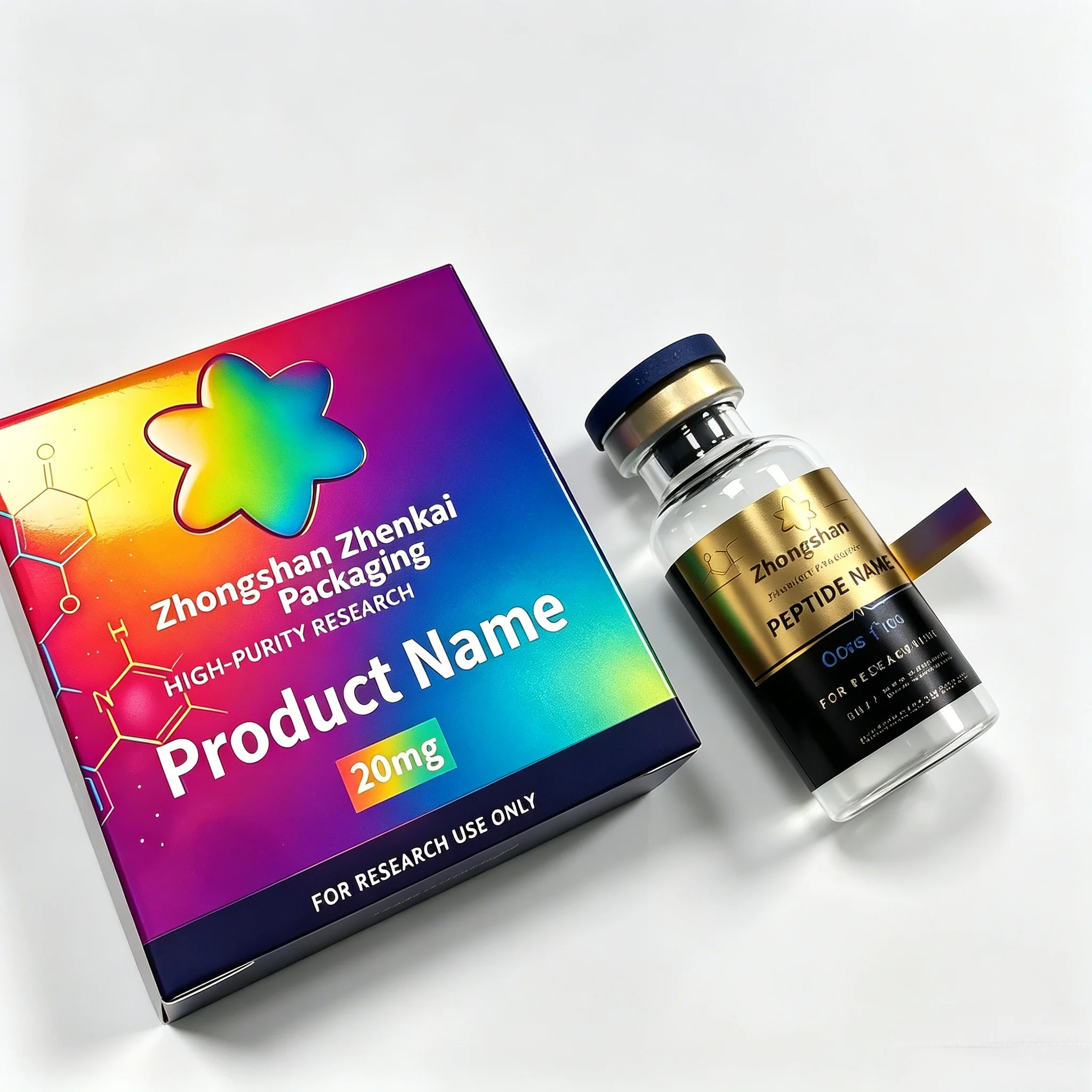 High Viscosity Self Adhesive Custom Printed Peptide Bottle Labels,Matched Separate Single Packaging Boxes For Vials