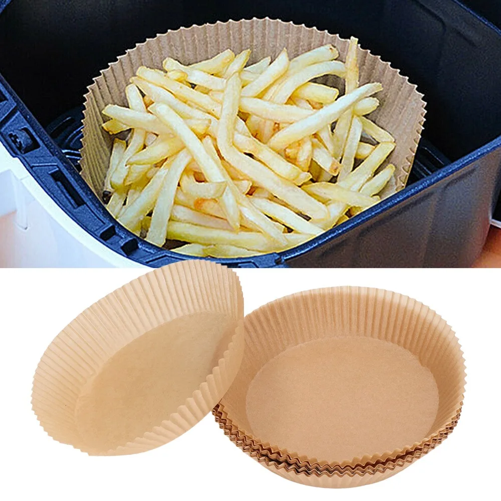 100Pcs Silicone Oil Paper Fryer Liners Oil Absorbing Round Baking Paper Liners Food Contact Grade High Temperature Tolerant