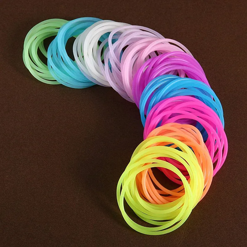 100pcs Candy Colors Silicone Bracelets Luminous Rubber Band Wristband Glow in Dark Elastic Hairband Scrunchie Bangle Accessories