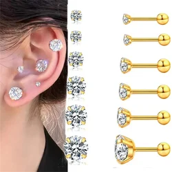 2/6/12pcs 20G Inlaid Cubic Zirconia Stud Earrings,Stainless Steel Screw Back Barbell Studs Daith Tragus Cartilage Earrings