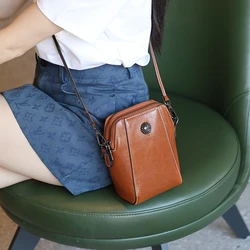 Burminsa 2 Layers Cowhide Genuine Leather Mini Shoulder Crossbody Bags For Women 2024 Trend Designer Cellphone Ladies Handbags