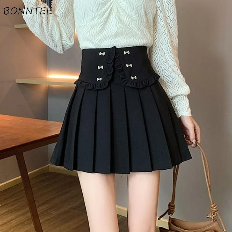 

Pleated Skirts Women JK Preppy Style Fashion Mini Casual Hotsweet All-match Schoolgirl Empire Mujer Faldas Autumn Korean Solid