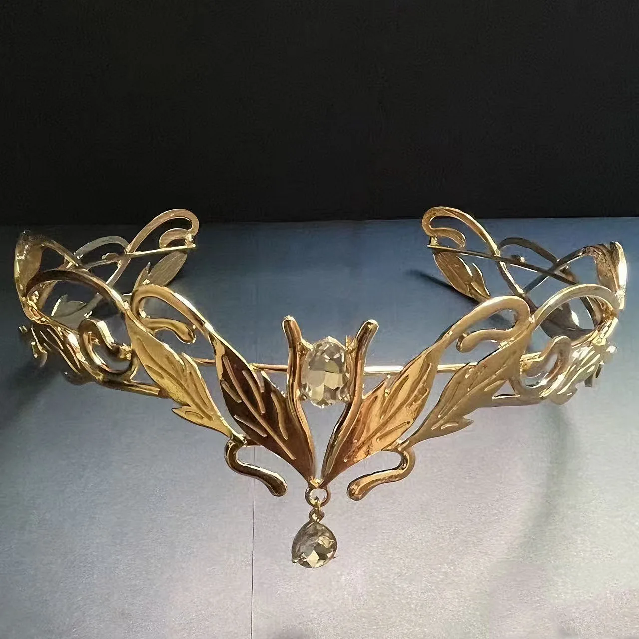 Vintage Elven Leaf Crown Women Goddess Water Drop Headband Alloy Retro Tiara Fantasy Medieval Cosplay Hair Accessories Jewelry