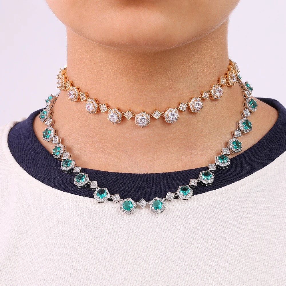ZAKOL Bunte Geometrische Glänzende Kubische Zirkonia-Kette Tennis-Halskette für Damen, Wunderschöner Luxuriöser Vollbesetzter CZ-Schmuck für Hochzeiten und Partys – Detail 4