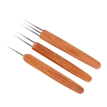 Háček na dredy s 1, 2, 3 háčky, jehly na dredy, 1 ks/sada, 0,5 mm a 0,75 mm, dvoubarevná dřevěná rukojeť 10 nejlepší prodej háčkované jehlové dredy - №9