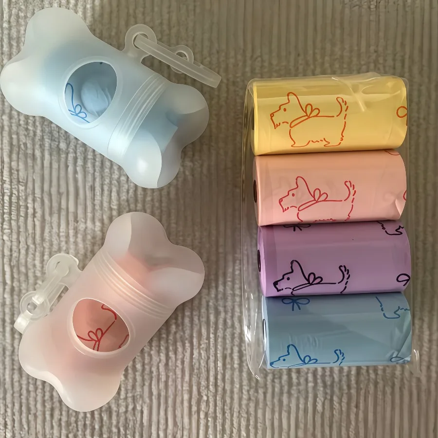 20 Rollen Macarons in zufälligen Farben, aus Polyethylenmaterial, mit großem Fassungsvermögen für Katzen- und Hundekot. – Detail 3