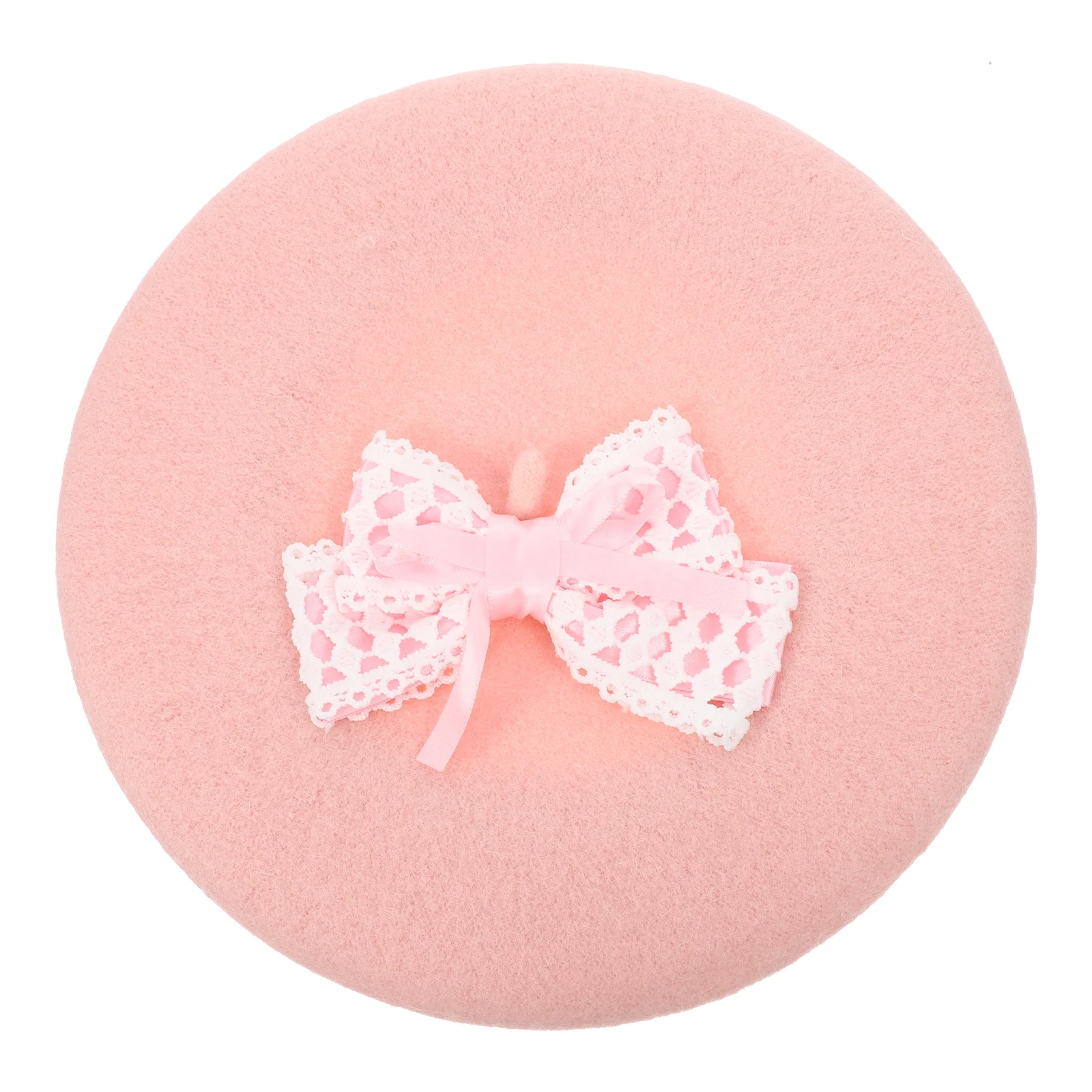 

Fashionable Strawberry Bow Decoration Woolen Beret Sweet Women Hat French Style Warm Cap For Artist