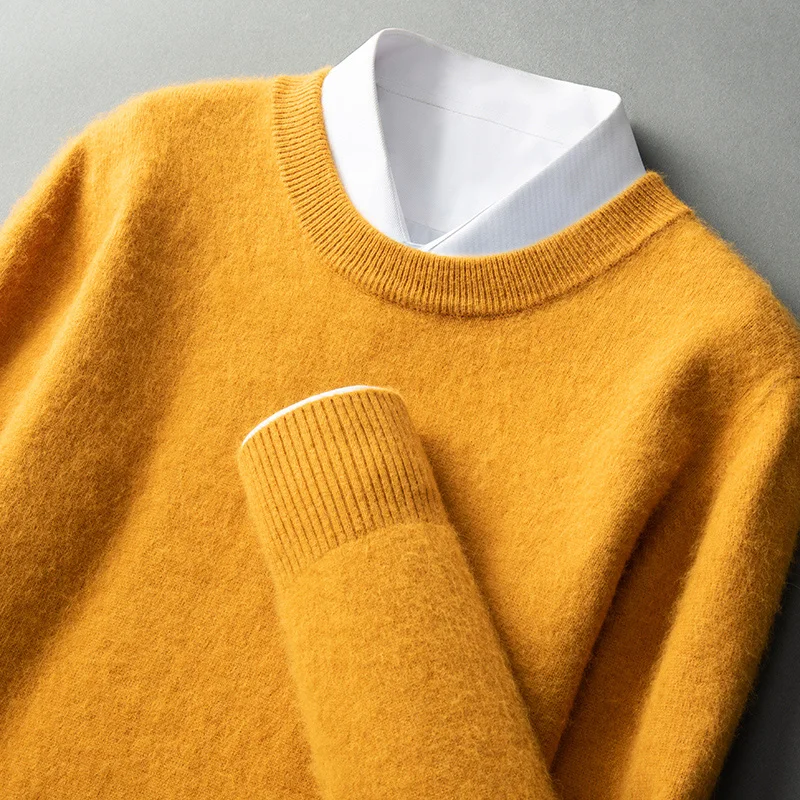 Herbst Und Winter Neue 100% Nerz Kaschmir männer Rundhals Dicken Pullover Einfarbig Casual Stricken Lose Bodenbildung Shirt