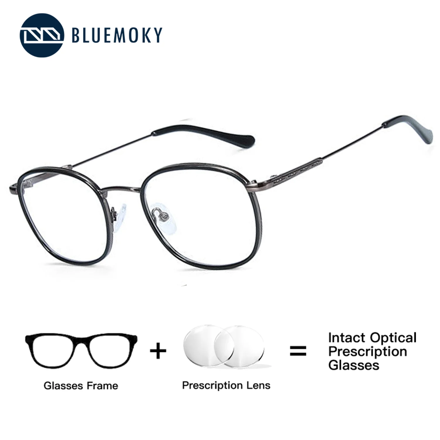 

BLUEMOKY (S Size) Metal Square Prescription Vision Correction Glasses Men ﻿Graduated Photochromic Progressive Myopia Optical