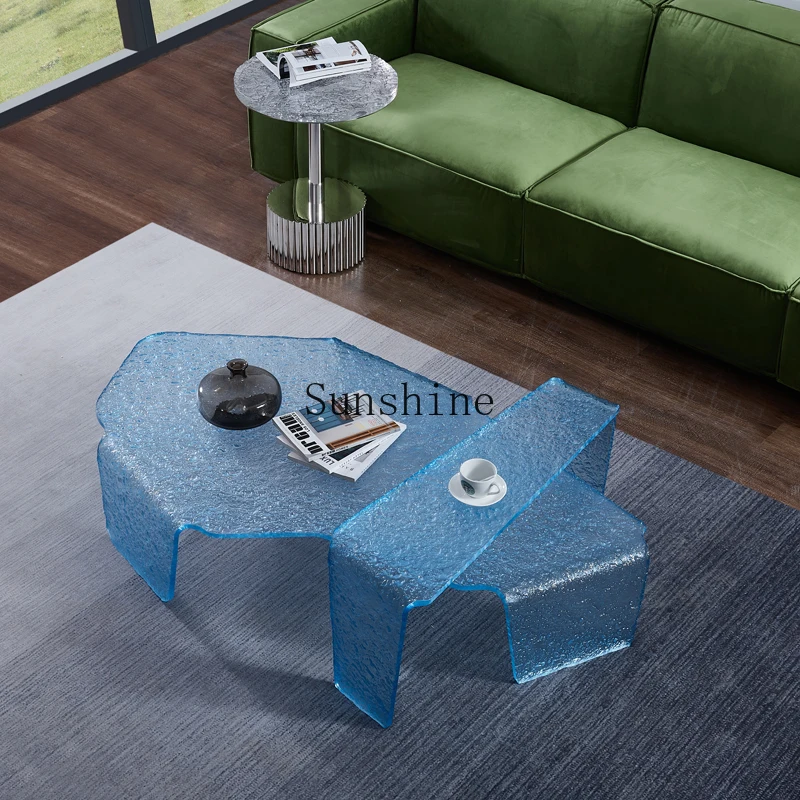 

Creative water corrugated acrylic coffee table light luxury household living room high sense irregular side table