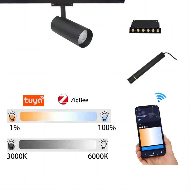 Dimmable Smart Magnetic Track Lights, Holofotes Reguláveis, Montado em Superfície, Incorporado Grelha de Iluminação 48V, Projectores Internos