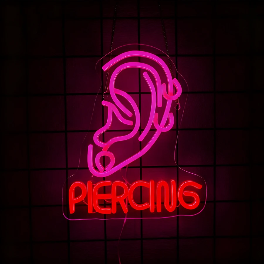 علامة النيون لثقب الأذن، LED الإبداعية الأذن القرط ضوء النيون، الوشم استوديو الحلاق صالون تدليك سبا متجر النيون ضوء الديكور #6