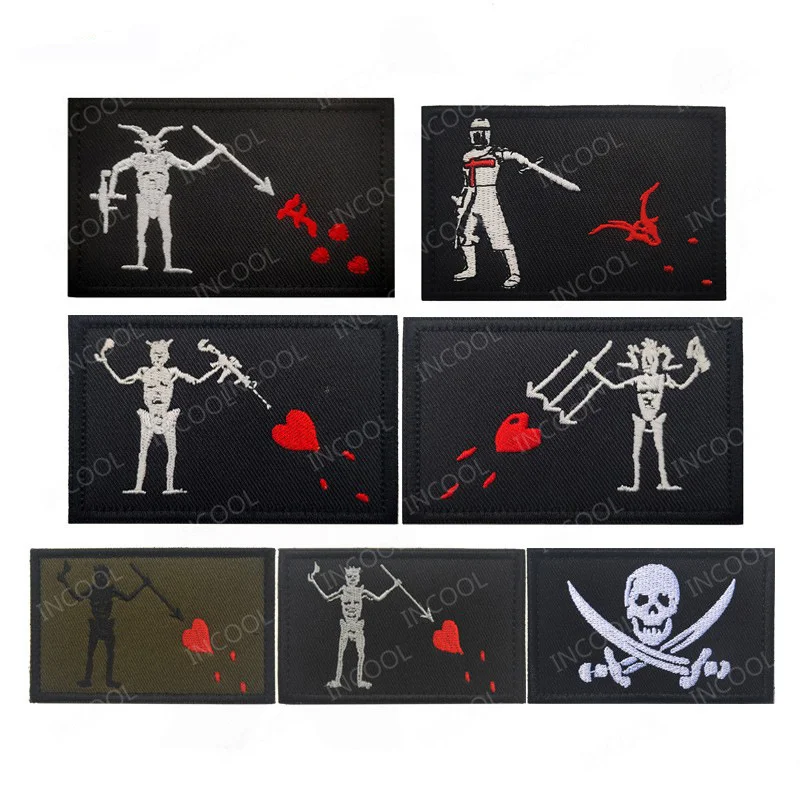 Infrared IR Reflective Pirate Skull Embroidery Patches Glow In Dark PVC Patch Appliqued For Clothing Backpack