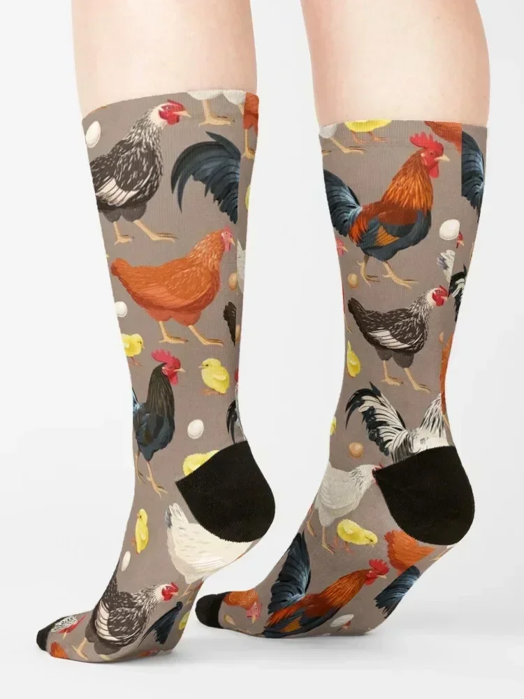 Calcetines con estampado colorido de pollo, calcetines holgados antideslizantes de fútbol para hombre y mujer