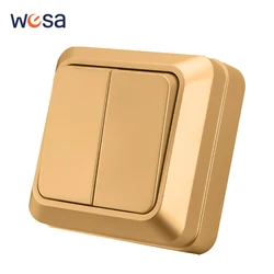 WESA Golden Wall Surface Button Light Switch EU Spray Paint Plastic Outdoor 2 Gang 1 Way Wall Exterior Rocker On / Off Switch