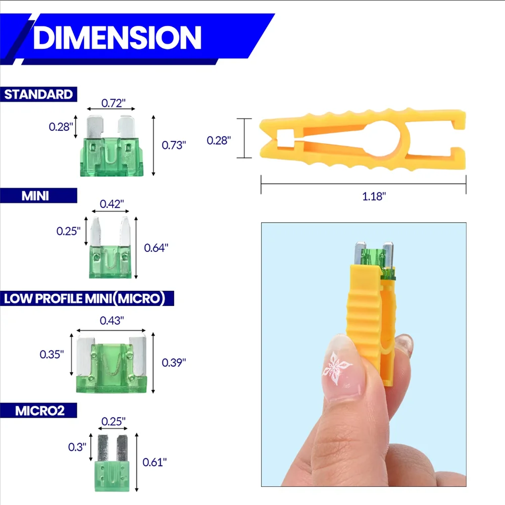 460-teiliges Sicherungsset, Micro2, Standard, Micro-Sicherungen, Mini-Sicherungen Sortiment 2A 3A 5A 7,5A 10A 15A 20A 25A 30A 40A mit Sicherungsentferner – Detail 2