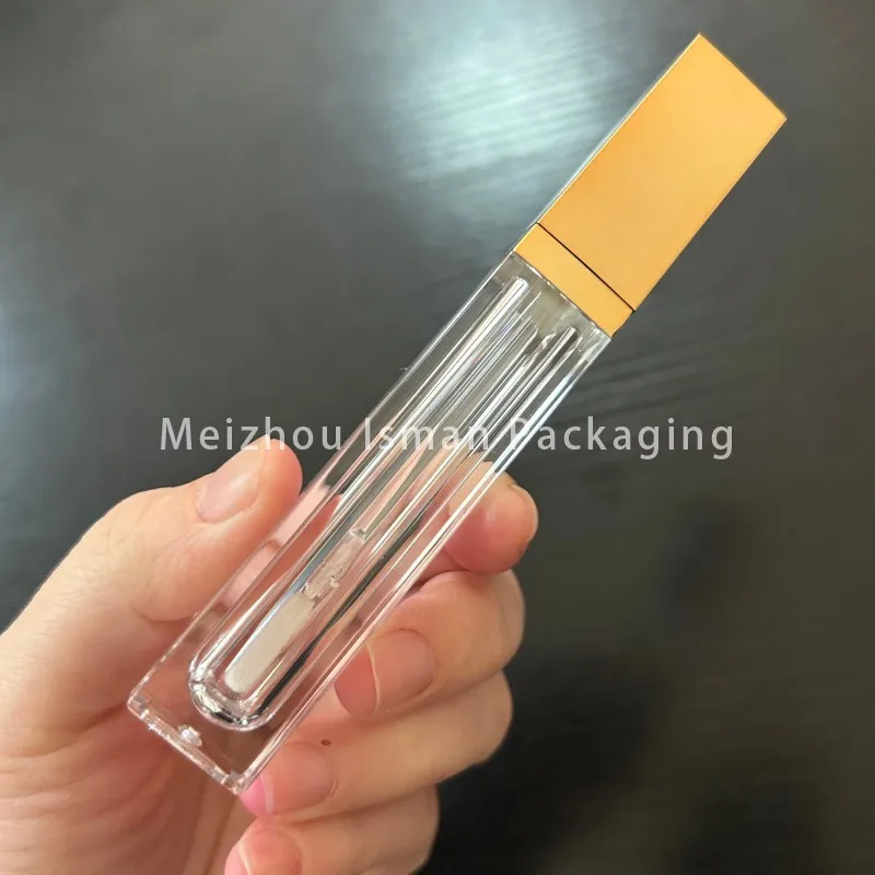 50 pçs luxo 6ml quadrado varinha de ouro vazio tubo batom líquido claro lipgloss recipiente tubos embalagem de maquiagem com aplicador