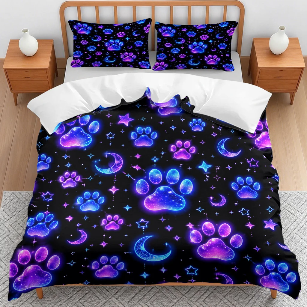 Duvet Cover Set Claw Print Galaxy 2D Flat Pattern Quilt Cover Set Bedding, Fashionable, Soft, Breathable, Trendy Bedding