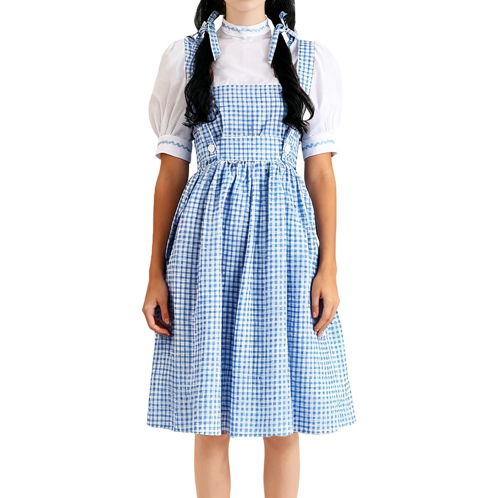 

Комплект из 2 предметов, костюм на Хэллоуин, винтажная блузка, топы и длинное платье без рукавов в клетку с принтом, костюм для косплея для женщин Fairycore