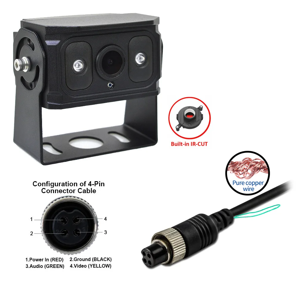 Telecamera Retromarcia HD Universale Per Camion E Camper, Visione Notturna IR, Angolo 170°, IP69/IP68 Impermeabile, Antishock, Con Connettore 4 Pin E RCA