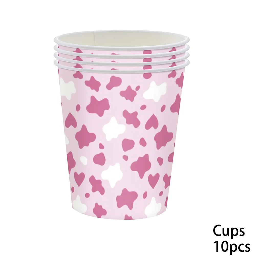 Cow Theme Party Decorations Balloon Plates Cups Print Supplies Disposable Tableware Set Birthday Baby Shower Decorations Pink