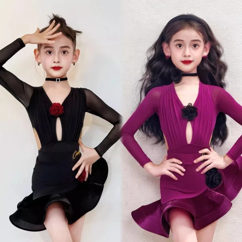 

Kids Professional Latin Dance Dress Girls Tango Salsa Samba Ballroom Dance Performance Stage Outfits Costume suit