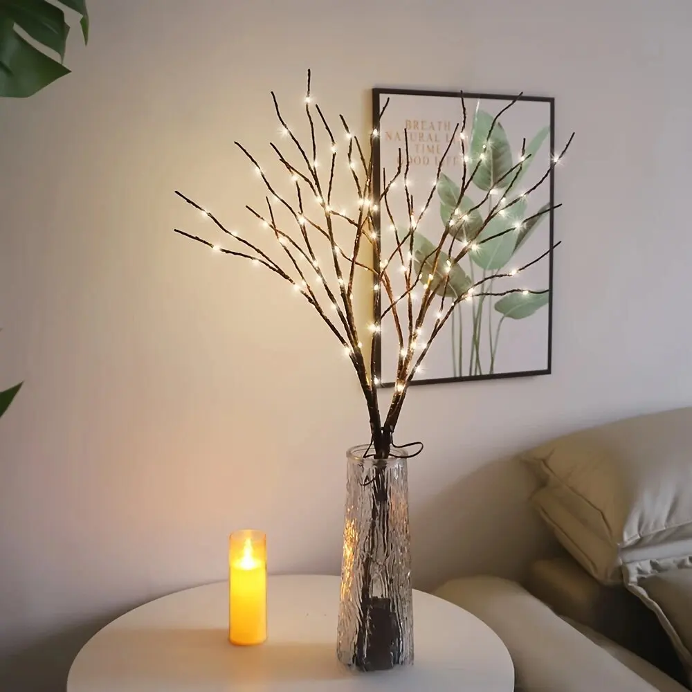 Christmas 50LED White Birch Branch Lights Battery Operated Fairy Twig Lamp for Xmas Wedding Home Party Table Decoration