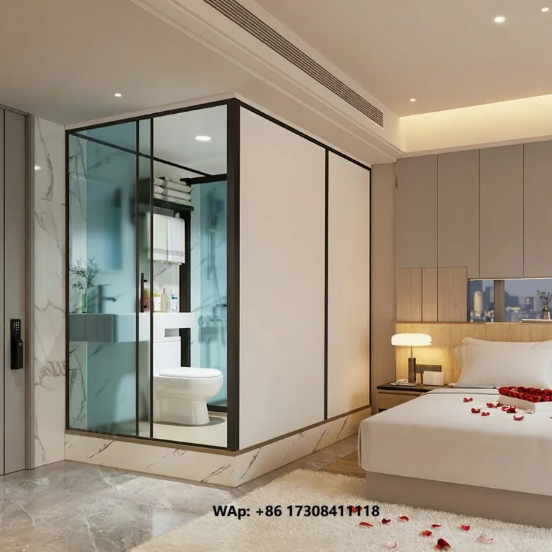 Integrated Prefab Modern Rectangle Aluminum Alloy Frame Shower Enclosure All-in-One Bathroom Pod Modular Bathroom