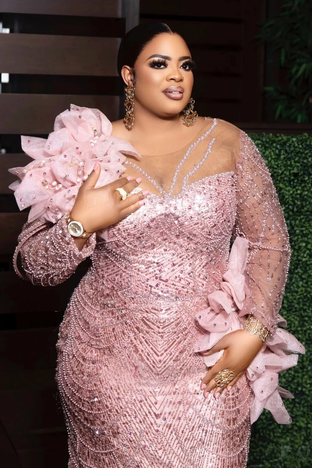 Aso Ebi Evening Dresses Pink Long Luxury Mermaid Beaded Lace 3D Flowers Birthday Dress African Prom Gowns Special Occasions