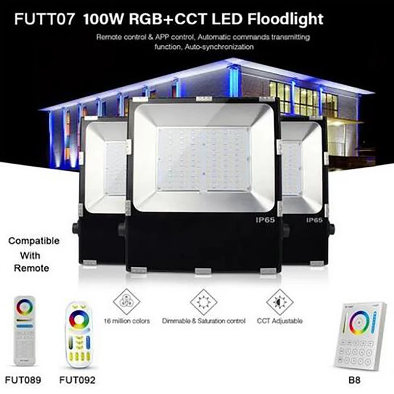 FUTT07ไฟ LED อัตโนมัติ100W IP65กันน้ำ RGB + CT ปรับได้2.4G สปอตไลท์ไร้สายควบคุมด้วยแอป cellpnone