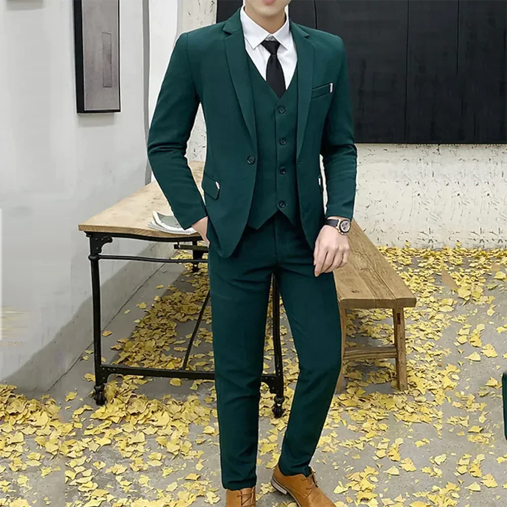 

Male Suit Business Casual Groom Tuxedos Fashion Suit Slim Fit Notched Lapel 3 Piece （Blazer + Vest + Pants) Costume Homme