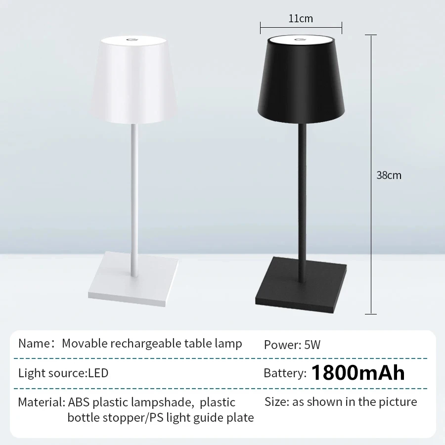 LED-Tischlampe, Touch-Sensor, wiederaufladbar, Desktop-Nachtlicht, kabellose Leselampe für Restaurant, Hotel, Bar, Schlafzimmer, Dekor, Licht