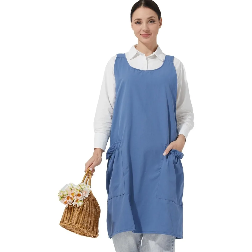 

Cozy Adjustable Cross Back Aprons for Women with Pockets Cotton Linen Cooking Kitchen Baking