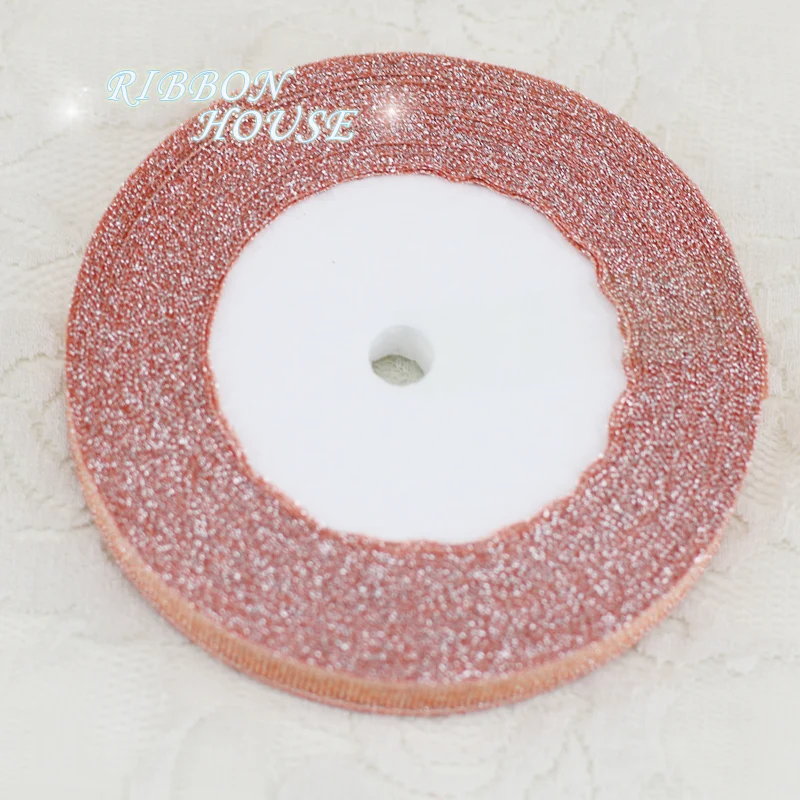 グリッターリボン25ヤード/ロールフレッシュピンクメタリックカラーギフトパッケージリボン卸売6/10/20/25/40mm