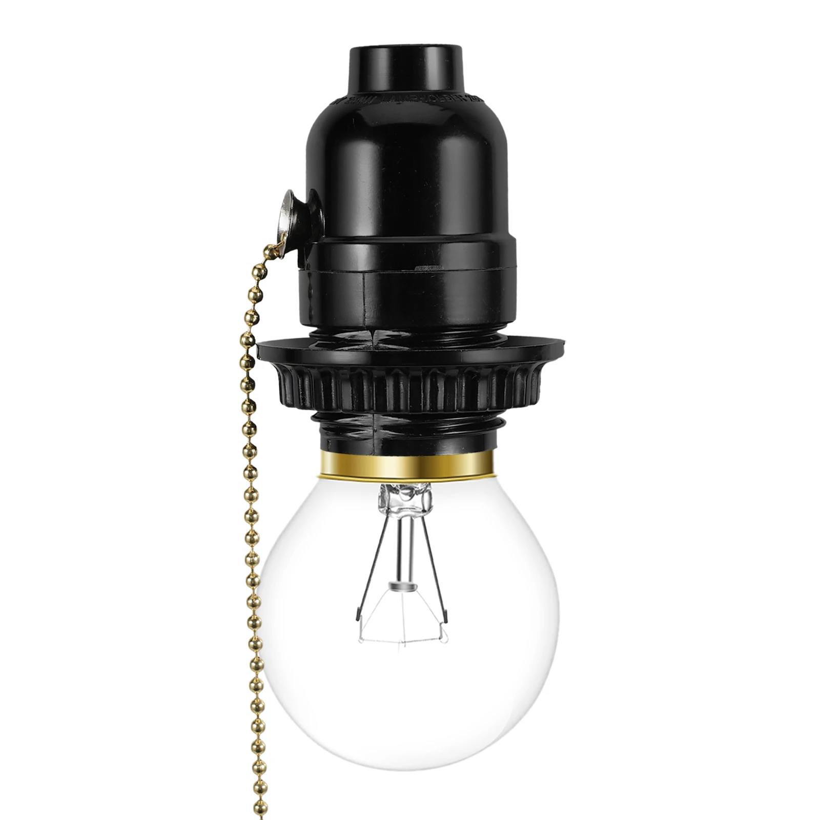 

E27 Lamp Holder Pull Chain Black Plastic Socket For Light Bulb Replacement Vintage Style Screw Base Adapter Pendant
