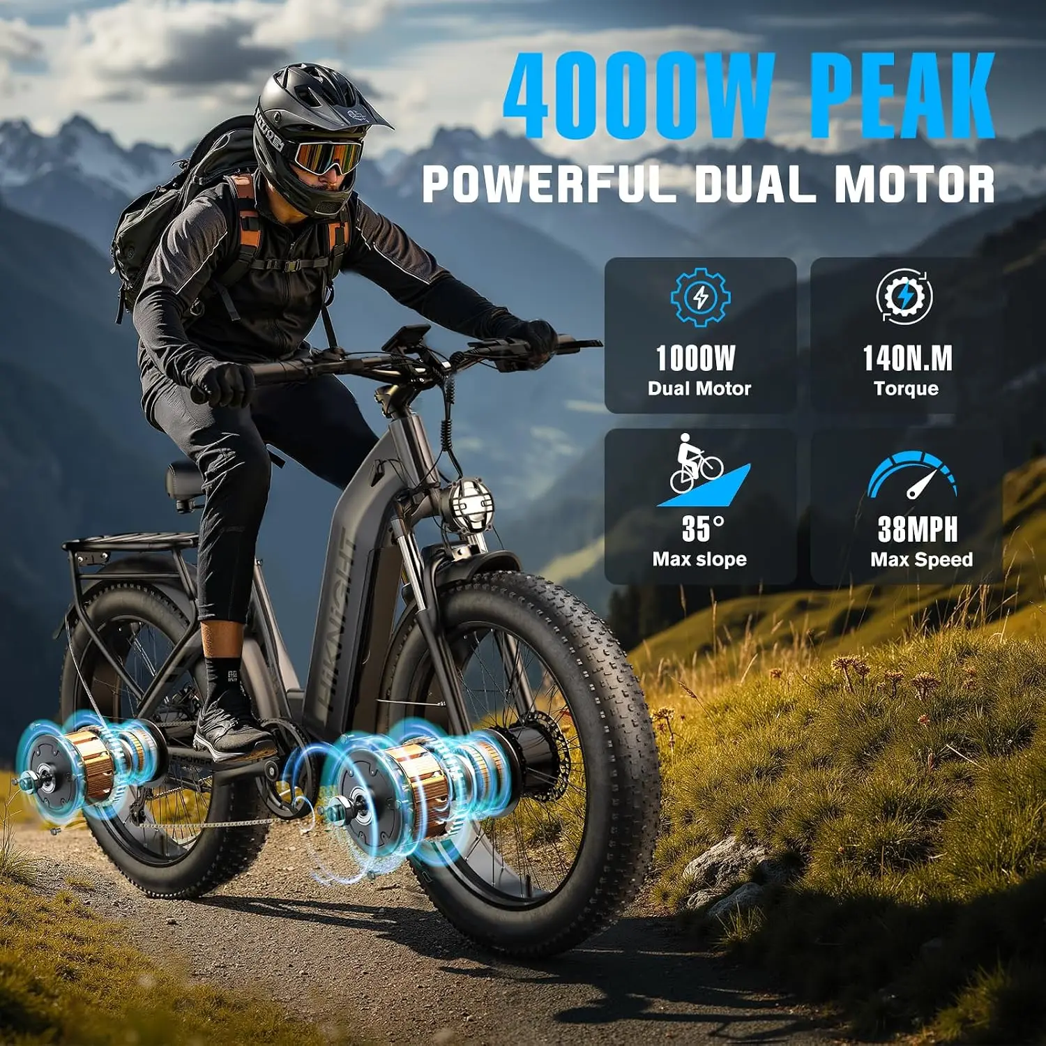 Dual Motor Electric Bicycle 52V 20Ah Battery High Speed Off Road Mountain Commuting, Customized