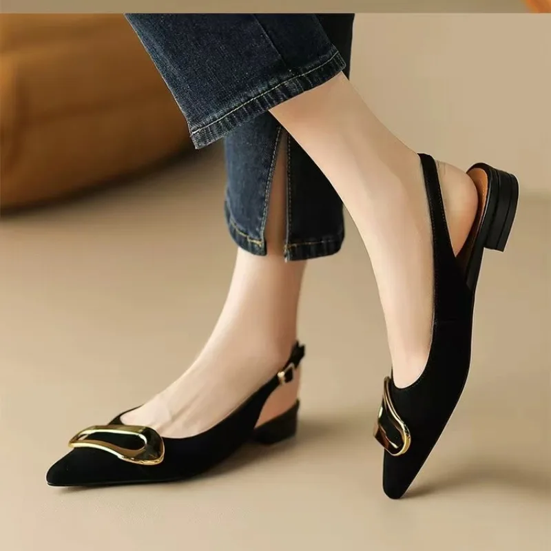 Suede Women Shoes Pointed Toe Fashion Sandals New Slingback Designer Dress Slippers Casual Slides Chaussure Femme