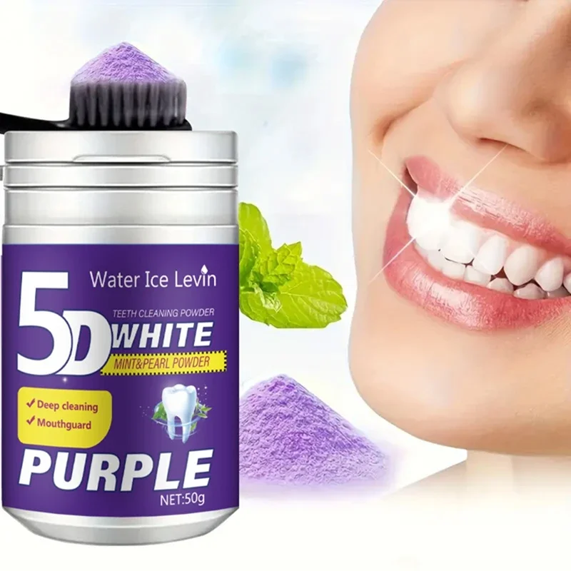 Purple Brightening Powder Conceals Stains Tooth Whiter Remove Stain Oral Clean Improve Smell Fresh Breath Safe Whitening