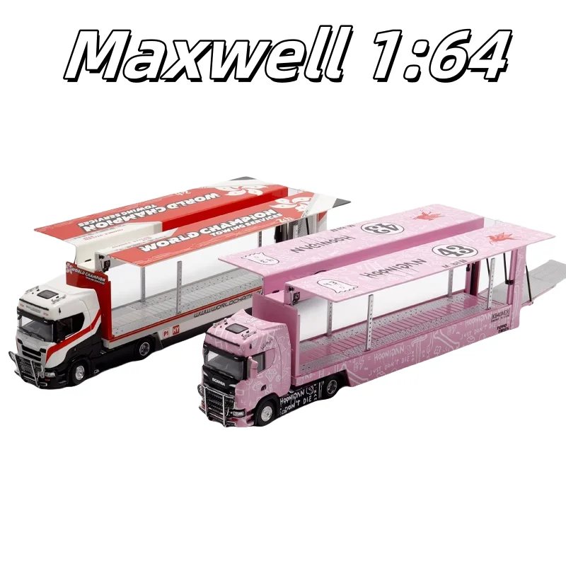 Maxwell 1:64 Scania S730 flywing Transport Vehicle die-cast alloy full-size car model collection ornament, children's toy.