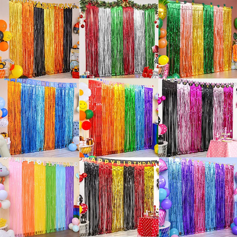 6 Pack 2M High Foil Fringe Curtain Backdrop Holiday Theme Photo Booth na Halloween Boże Narodzenie Urodziny Dekoracje weselne