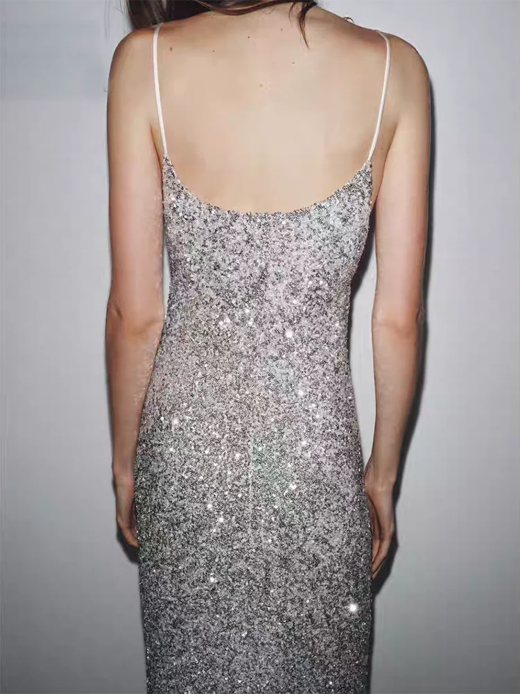 Luksusowa zimowa nowa codzienna sukienka z koralikami, długa, damska, elegancka, bez rękawów, regularna, długa spódnica, modna.