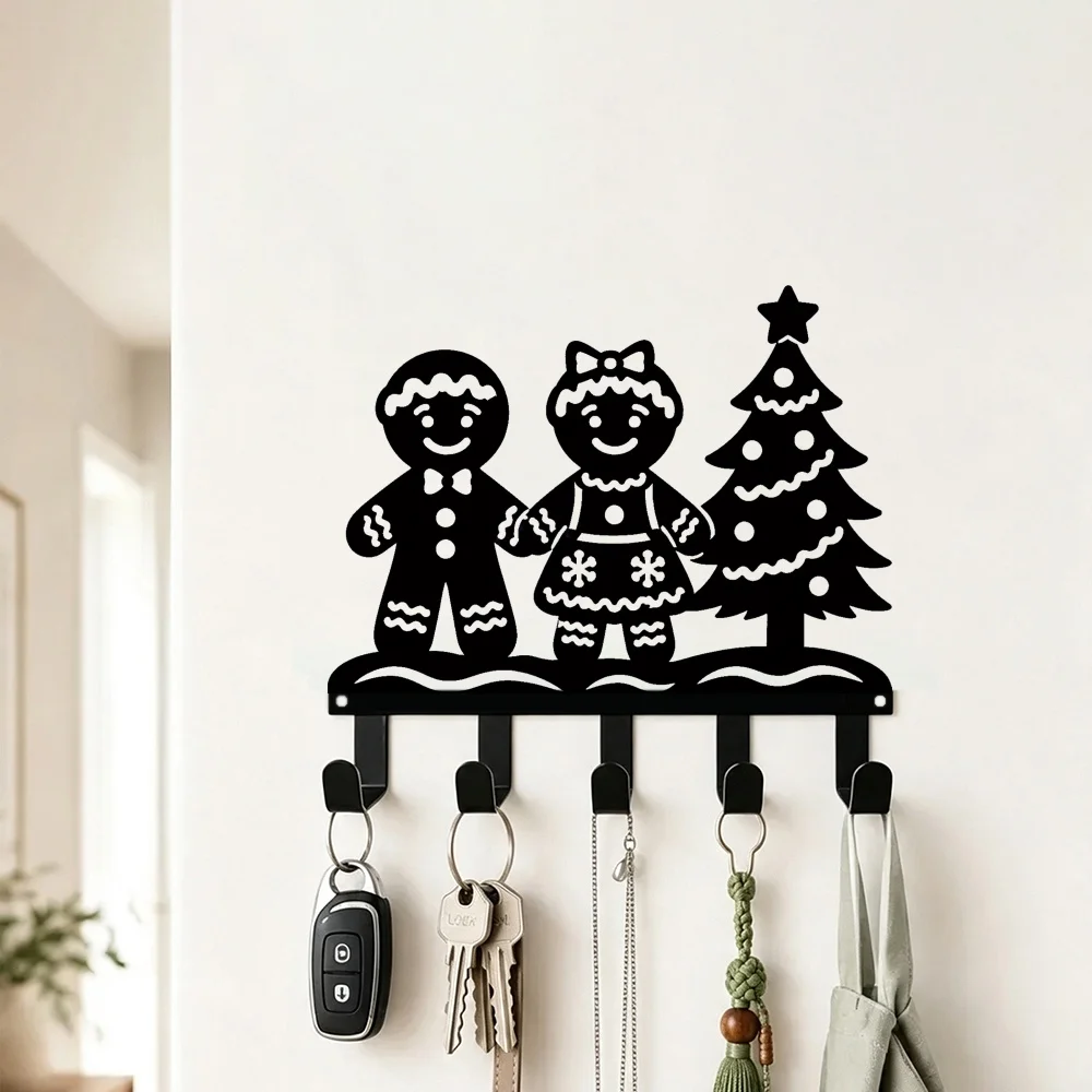 CIFBUY Gingerbread Metal Wall Art Key Holder Waterproof Durable Farmhouse Iron Decor For Entryway Living Room Home Interior Gift